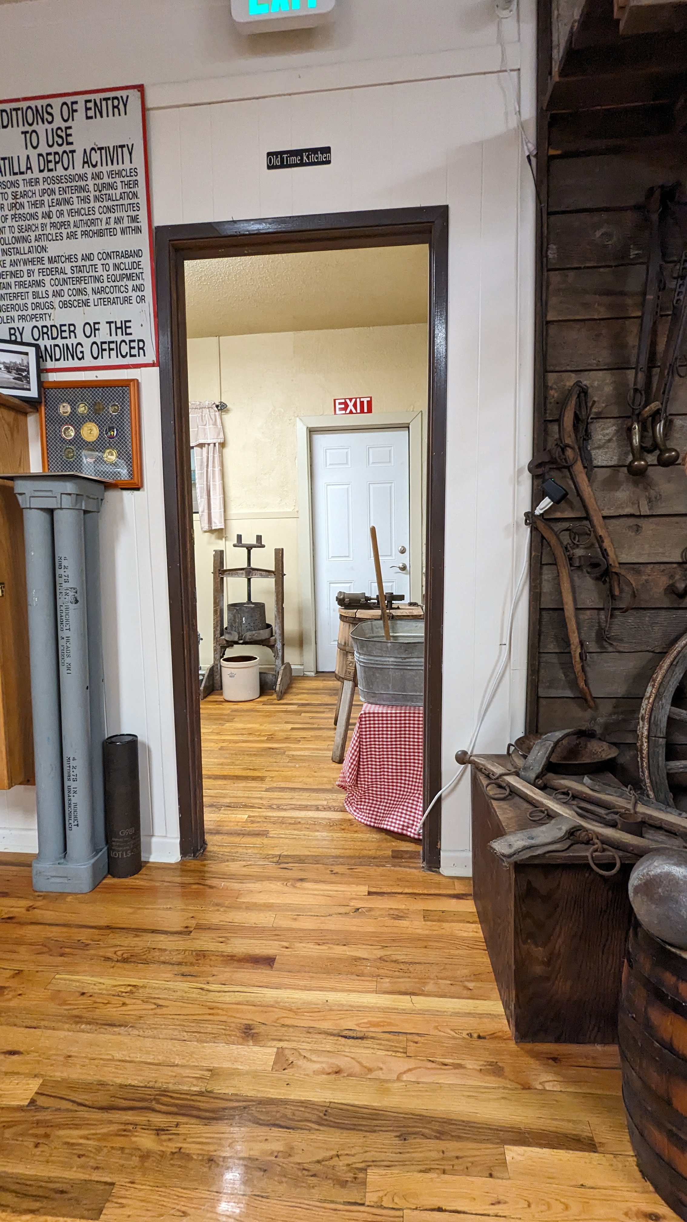 Tight doorway with displays that can be moved.