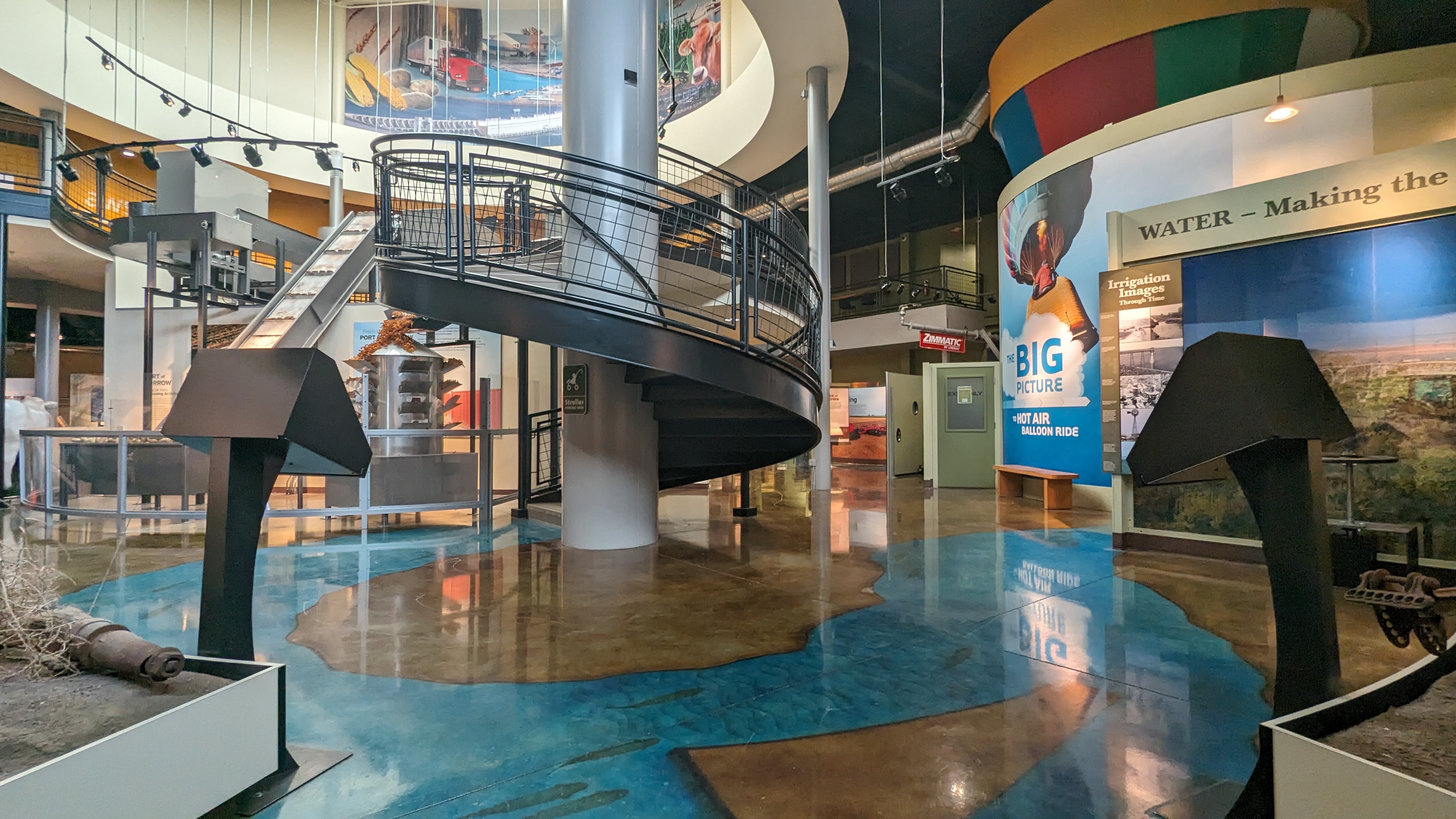 Open floor plan with smooth surfacing and colored paths.